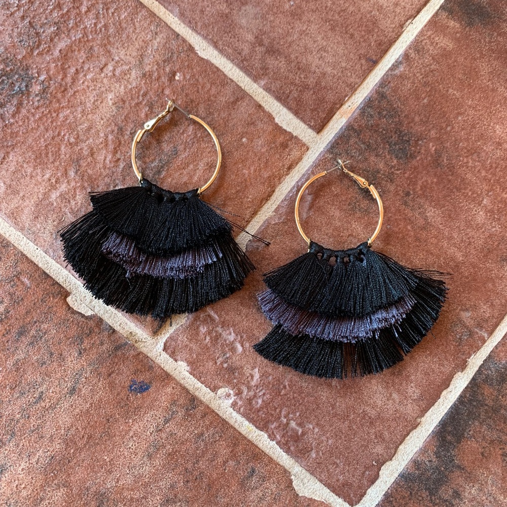 Black and Gray Fringe Earrings